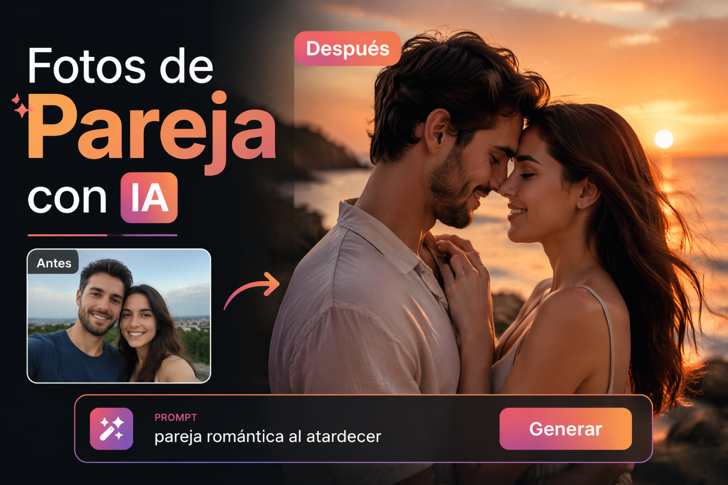 Prompts para fotos de pareja con IA: 20 ideas románticas